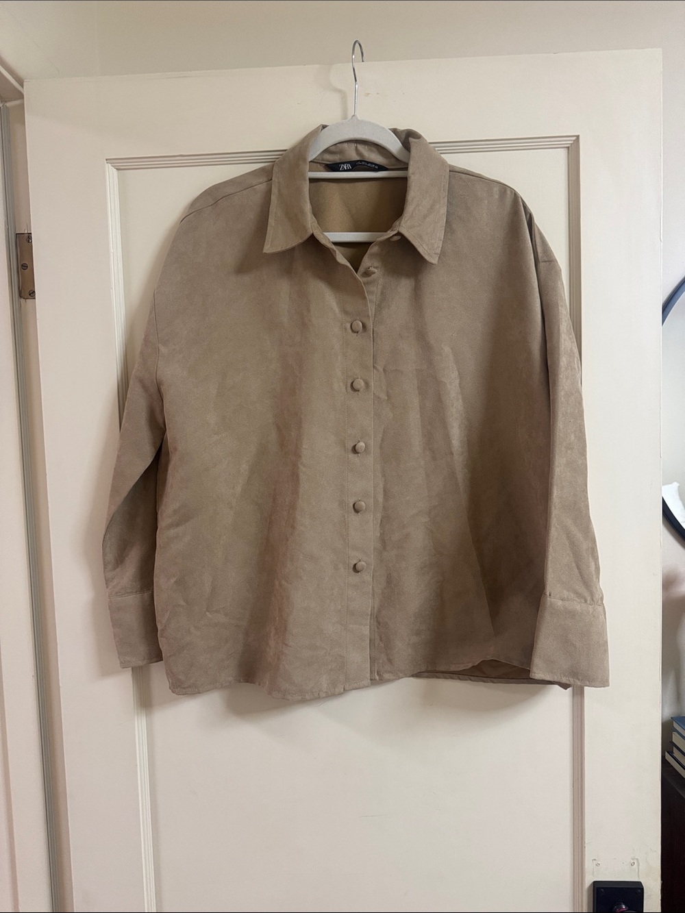 Zara Taupe Suede Button-Front Shirt Jacket
